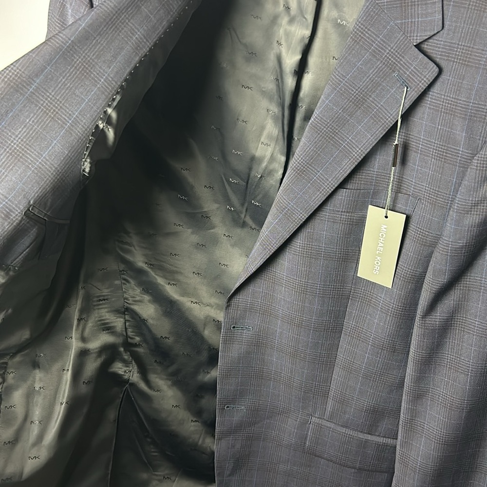 Michael Kors Men's Classic Fit Wool-Blend Plaid Suit Jacket - Plum Blue 40R - Picture 5 of 7